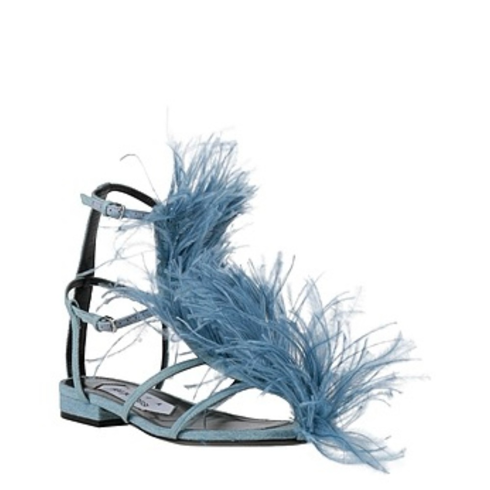 Area X Sergio Rossi Amazona Scarpe Donna Jeans/ Piume -Blue Ricoperto Sandals